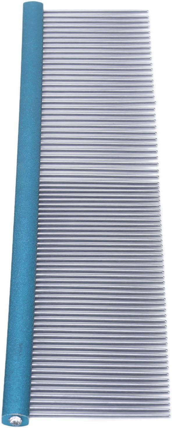 Pet Steel Comb Dogs and Cats, Professional Dog Grooming Comb For Shedding Tangles Knots, Pet Dematting Comb with Rounded Teeth and Non Slip Grip Handle for Long Haired Breeds(Blue 22cm/8.7in)
