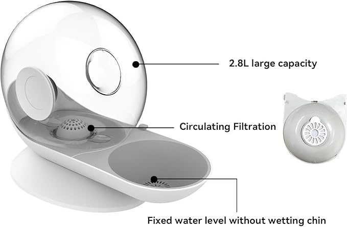 Cat Dog Water Dispenser Automatic Water Drinking Fountain for Small or Medium Size Dogs Cats Easy to Clean Snail Shape 2.8L （Grey）