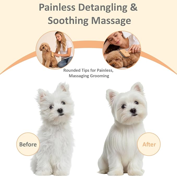 Slicker Brush for Dogs - Professional Grooming Brush with Coated Bristles & Anti-Slip Handle, Gently Reduces Shedding, Removes Loose Hair, Mats & Tangles for Long Haired Dogs, Cats, Puppies