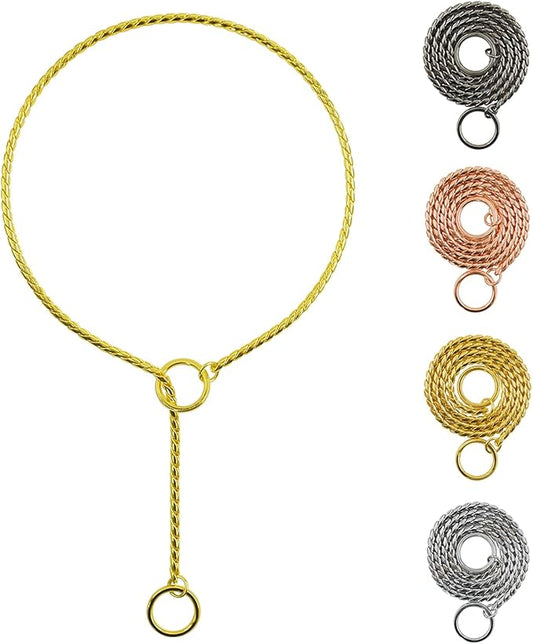 Heavy Duty Dog Choke Collar Slip P Chain Snake Anti-Rust Training for Small Large Dogs Black/Gold/Silver/Rose Gold 15.5in-29.5in (25.5in, Gold)