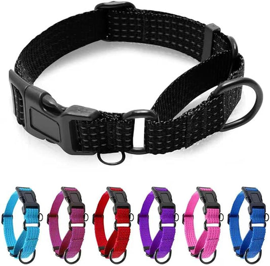 Martingale Collar for Dogs, Adjustable Soft Nylon Dog Collars with Special Design Cute Patterns (Black, L (1" x 19"-26"))