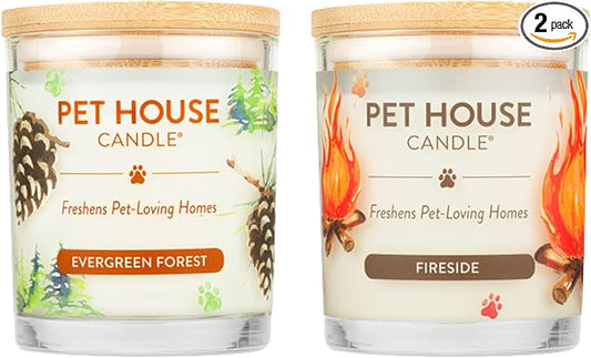 One Fur All Pet Friendly Candle 9 OZ Plant-Based Scented Soy Candle with a 60 Hour Burn Time, Clean Air Freshener Made for Pet Loving Homes - Evergeen Forest, Fireside