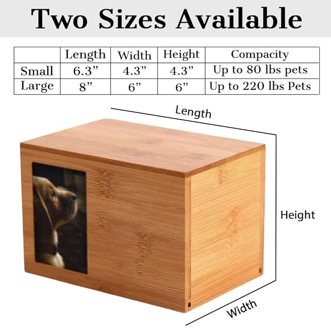 ODB Personalized Cremation Urns for Dogs Ashes, Wooden Pet Memorial Keepsake Urns, Photo Box Pet Cremation Urn