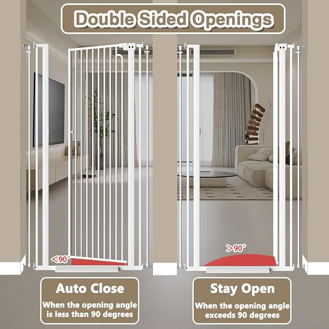 57" Extra Tall Pet Gate for Doorway, 52.7"-57.4" Wide Baby Gate for Cats Walk Through, Auto Close Tall Dog Gates with Door, Child Safety Gate Indoor Stairs, Cat Proof Gate for Doggie, White