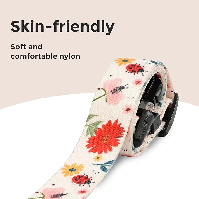 Kazazoo Dog Collar Cute and Soft Nylon Puppy Collar for Boy and Girl, Adjustable Dog Collars for Medium Large Dogs, Ladybugs and Flowers-L