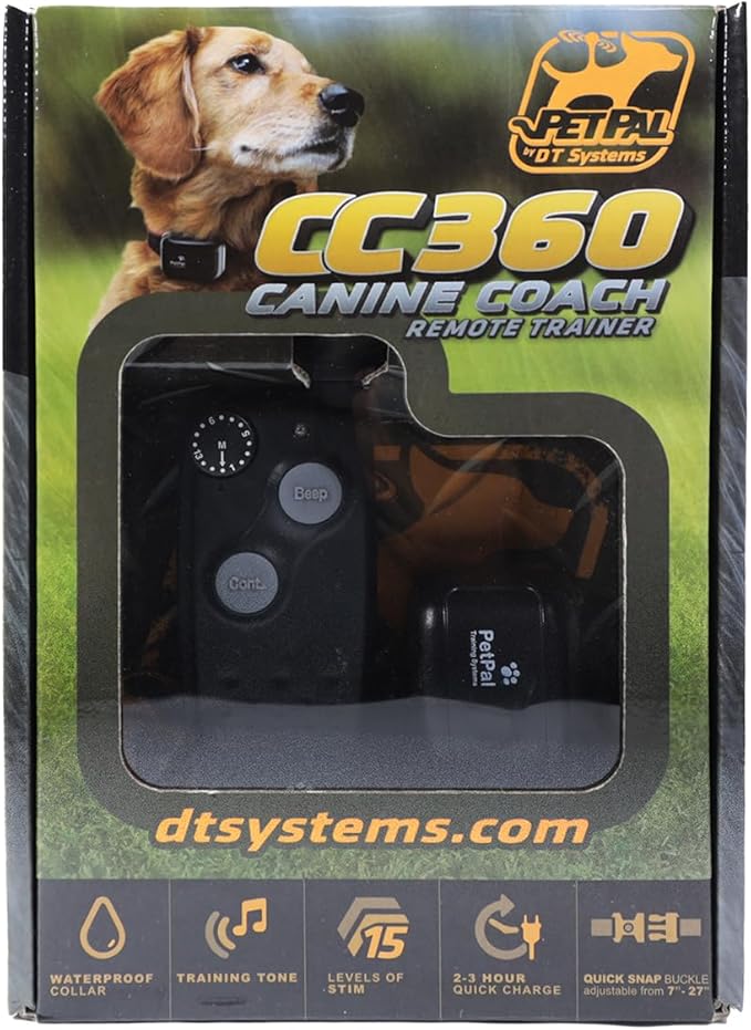 DT SYSTEMS CC360 Canine Coach 360 Waterproof Adjustable Remote Dog Training E-Collar, 360-Yard Range, 15 Stimulation Levels & Beeper, Charger Included