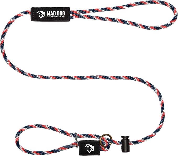 Mad Dog Products Easy Leader Dog Leash 1/4" x 6' Red/White/Blue Signature Rope - Made in USA