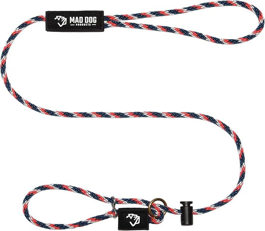 Mad Dog Products Easy Leader Dog Leash 1/4" x 15' Red/White/Blue Signature Rope - Made in USA