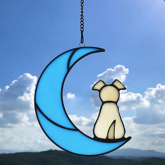 Stained Glass Rainbow Bridge Yellow Dog Memorial Gifts for Loss of Dog Sympathy Remembrance Suncatcher, Angel Wings Pet Loss Bereavement Gifts in Memory of Pet Passing Away Window Hanging.