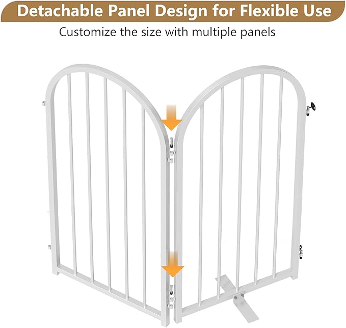 Full Metal Dog Gate with Door for Indoor Outdoor, 32" Tall Free Standing Pet Dog Fence, 72" Extra Wide Pet Gates for Stairs, Hallways, Doorways, Kitchen, Decks, Yards (White, 4 Panels)