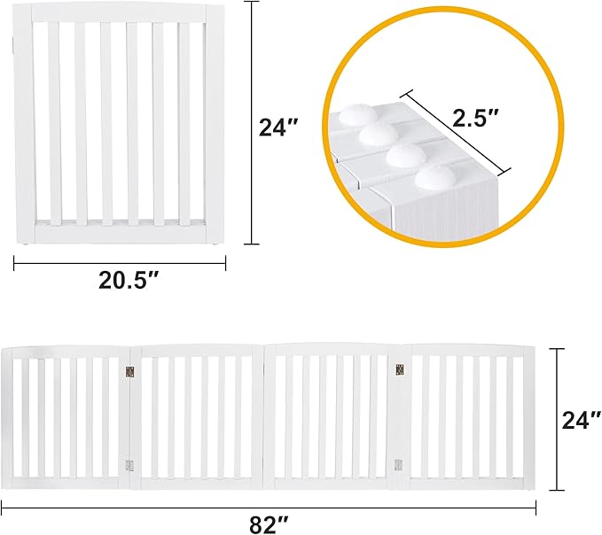 Freestanding Pet Dog Gate, 3-Panel/ 4-Panel Wooden Folding Fence for Hallway,Doorway,Hall,Stair,24 Inch Height Indoor Foldable Dog Fence (White, 4 Panel 24“)