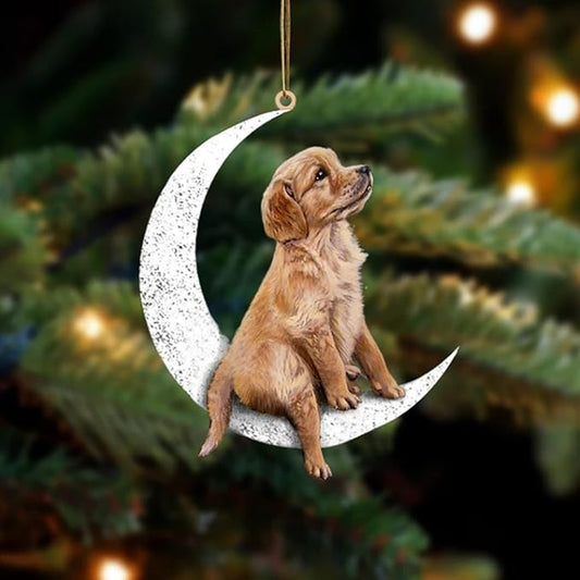 Jxueych Dog Sit On The Moon Dog Memorial Keepsake Christmas Remembrance Ornament to Remember Loved - Loss of Pet Gifts (Golden Retriever)