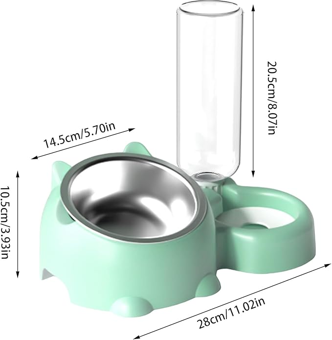 Dog Bowls, Cat Food and Water Bowl Set 16 Degree Tilted Dog Dish with Water Dispenser Automatic Dispenser Bottle Spill Proof Pet Feeder for Cats and Dogs
