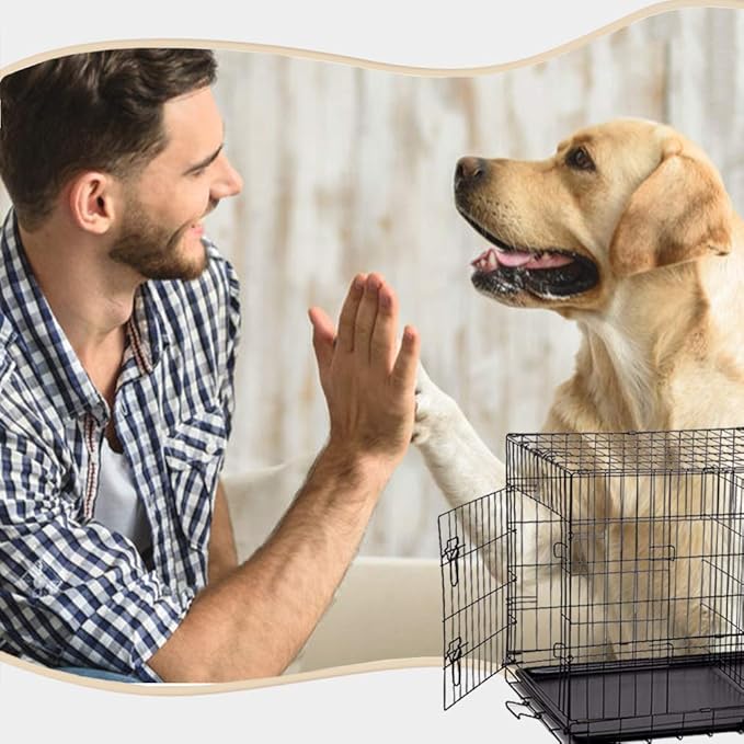 Dog Crate Kennel Pet Cage for Large Medium Dogs Travel Metal Double-Door Folding Indoor Outdoor Puppy Playpen with Divider and Handle Plastic Tray,48 42 36 30 24 inches (36" Dog Cage)
