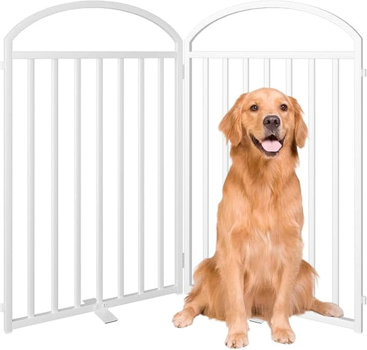 2 Panels Full Matel Freestanding Dog Gates, 48" Extra Wide 32" Tall Free Standing Dog Pet Gate for Indoor & Outdoor. Foldable Pet Fences for Doorways, House, Stairs, Porch, Deck, Yard