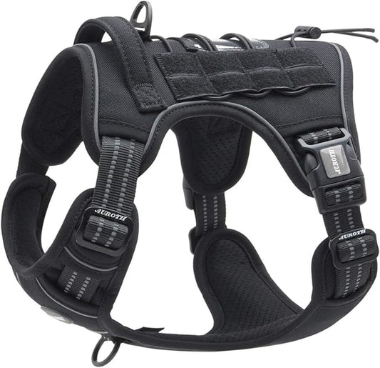 Auroth Tactical Dog Harness for Large Dogs No Pull Adjustable Pet Harness Reflective Working Training Easy Control Pet Vest Military Service Dog Harnesses Black XL