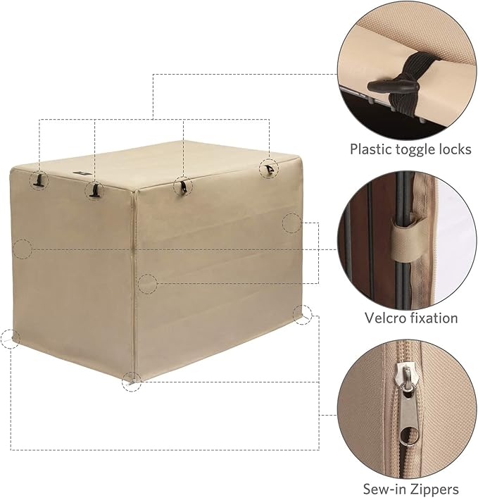 X-ZONE PET Double Door Dog Crate Cover - Polyester Pet Kennel Cover (Fits 24 30 36 42 48 inches Wire Crate) (24 Inch, Tan)