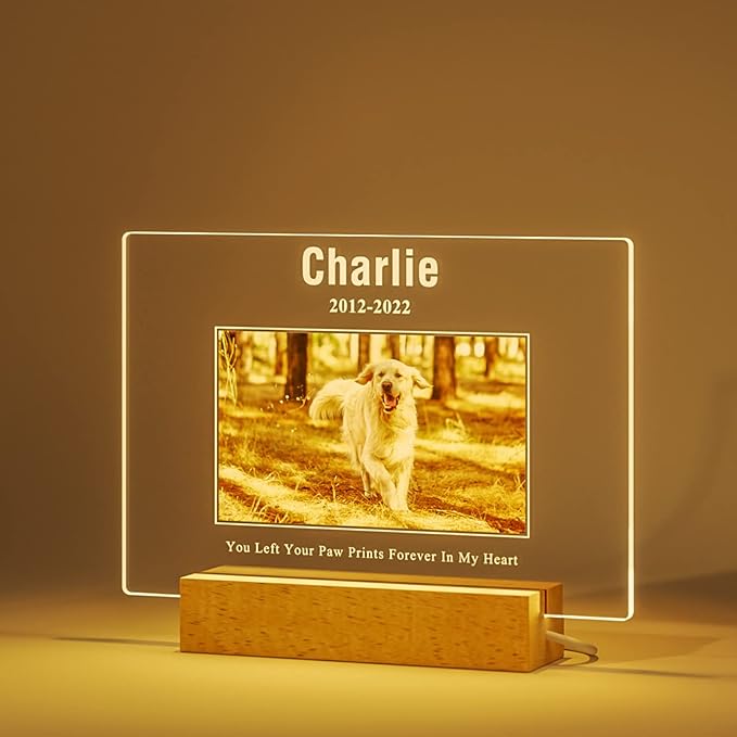Bemaystar Personalized Dog Memorial Gifts Custom Dog Memorial Night Lights for Grieving Pet Owners, Pet Loss Gifts Cat memorial gifts Loss of Dog Sympathy Gift with Picture Name Date Custom Plaque