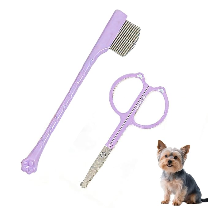 2 Pack Stainless Steel Dog Eye Comb - Small Design for Pet Facial & Paw Grooming, Round-Tip Arc Teeth, ABS Handle, Puppy Flea Brush, Fit Yorkie, Shih Tzu, Maltese, Maltipoo, Pomeranian, Cat