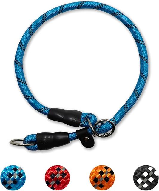 Reflective Slip Collar, Dog Choker, Nylon Training Collar With Slidable Stopper No Pull Martingale for Small Medium Large Dogs, Blue, M