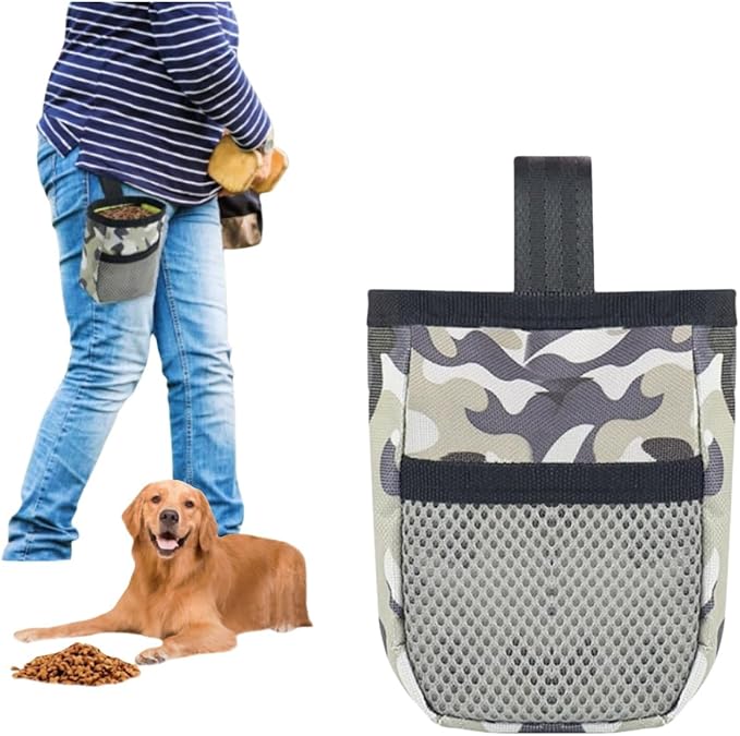 Mini Dog Treat Training Pouch Clip On Belt Hand-Free Pet Snack Bag Portable Puppy Training Reward Pouch Auto Closure for Dog Training Behavior Aids (Camouflage)