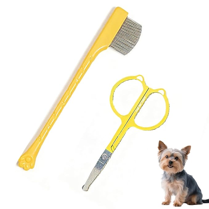 2 Pack Stainless Steel Dog Eye Comb - Small Design for Pet Facial & Paw Grooming, Round-Tip Arc Teeth, ABS Handle, Puppy Flea Brush, Fit Yorkie, Shih Tzu, Maltese, Maltipoo, Pomeranian, Cat
