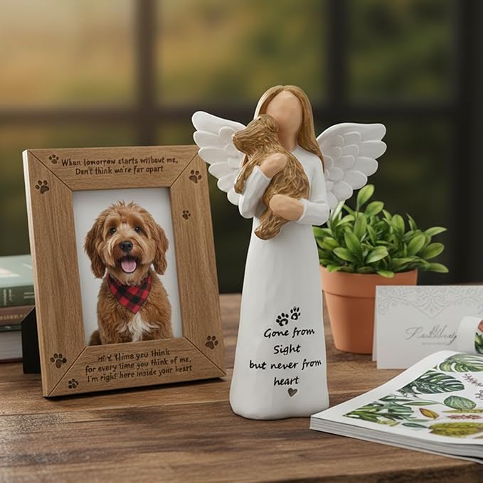 Dog Memorial Gift for Loss of Dog, Pet Loss Sympathy Gifts, in Memory Angel Figurine for Dogs, Hand-Painted Resin Statue, Remembrance Decor for Pet Lovers