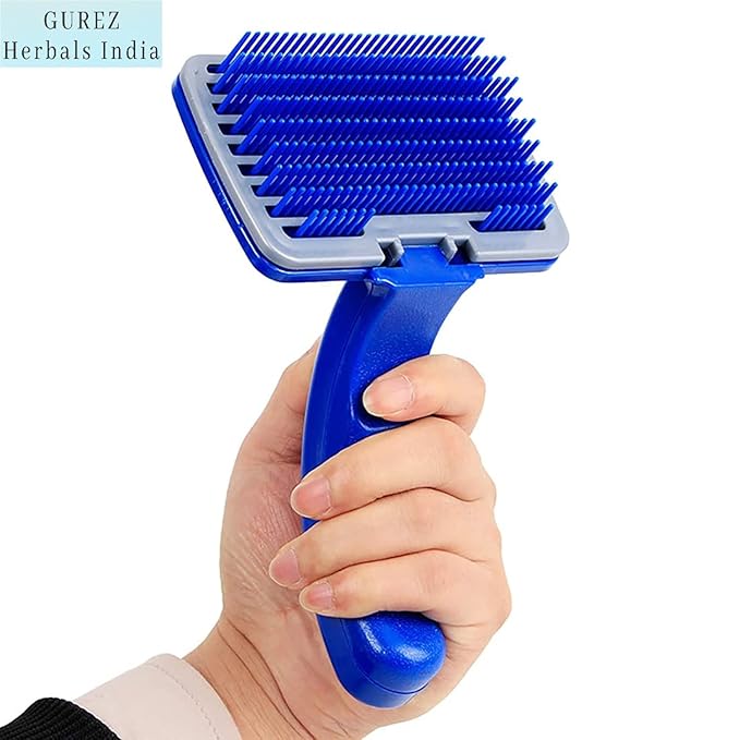 Pet Grooming Slicker Dogs, Cats, Rabbit & Goat, Long & Short Hair, Shedding Massage Brush for Pets, Rectangle Head & Curved Handle Pet Comb (Size: Large_Color Blue_Pack of 1)