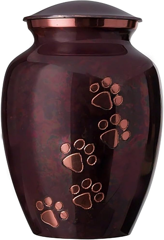Ottillie Paws Legacy Series Pet Urn for Dogs, Handmade Brass Memorial Cremation Urn (X-Large - Pets up to 170 lbs, Raku, Vertical Brass Paws)