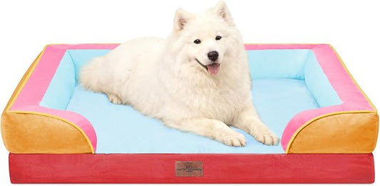 Comfort Expression Orthopedic Dog Bed for Large Dogs 36x27 Inch, Waterproof Egg Crate Foam Large Pet Bed with Removable Bolsters, Dog Couch with Washable Cover & Non-Slip Bottom, Miami