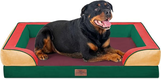 Comfort Expression Orthopedic Dog Bed for Extra Large Dogs 45x35 Inch, Waterproof Egg Crate Foam XL Pet Bed with Removable Bolsters, Dog Couch with Washable Cover & Non-Slip Bottom, Watermelon Meadow