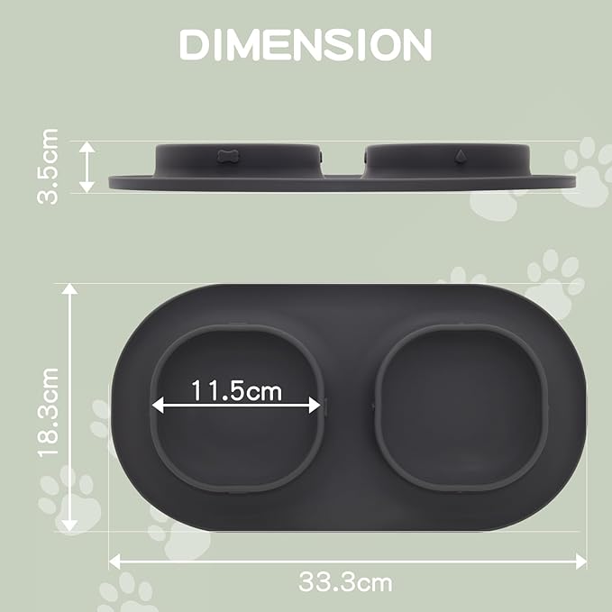 Dog Food Bowls Pet Bowls & Dog Water Bowls with No-Spill and Non-Skid, Feeder Bowls with Dog Bowl Mat for Small Medium Large Size Dogs Cats Puppy Pets, Dog Dishes (Grey)