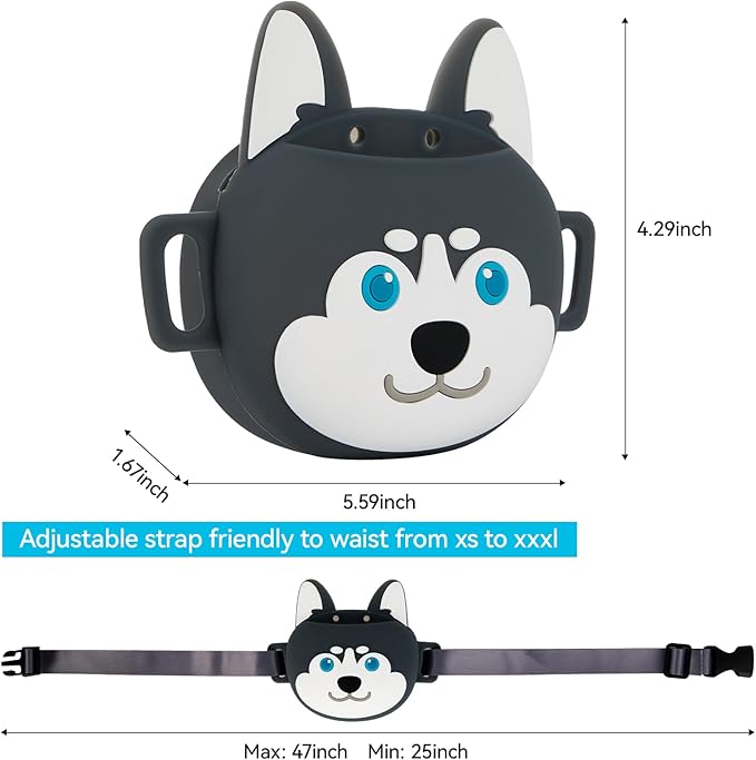 Dog Treat Pouch with Clicker Magnetic Closure, Silicone Fanny Pack for Pet Training,Adjustable Waist Belt, Leak-Proof, Ideal for Walking Training (Husky)