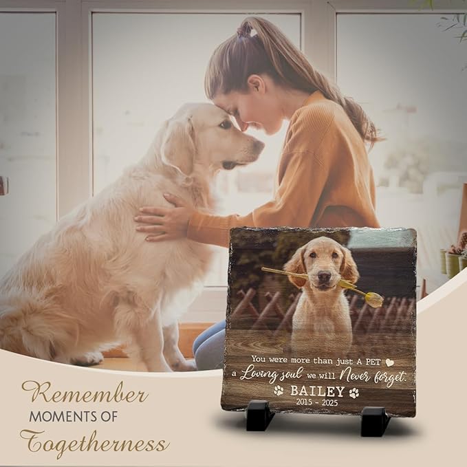 Personalized Pet Memorial Stone - Square Rock Gifts with Dog Paw Prints, Loss of Cat Keepsake to Grave Memory for Animal Lovers, Ideal for Indoor and Outdoor Statues