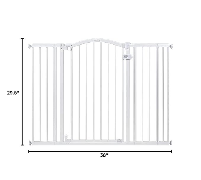Summer Infant Extra Tall & Wide Safety Pet and Baby Gate, 29.5"-53" Wide, 38" Tall, Pressure or Hardware Mounted, Install on Wall or Banister in Doorway or Stairway, Auto Close Walk-Thru Door - White