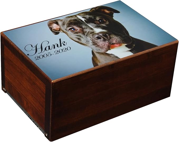 Custom Pet Keepsake Urns for Dogs, Wooden Box for Pet Ashes with Photo for Your Beloved Pets, Pet Cremation Urns as Sympathy Gifts for Pet Lovers - Small, 6" x 4" x 2.75" Pet Urns (Design 2)