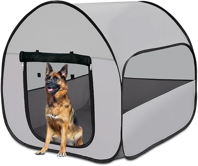LUCKITTY Pop-Up Dog Kennel Enclosure Large - Large Portable Outdoor Pet Crate with Carry Bag, Waterproof Travel Carrier for Camping Home, Grey