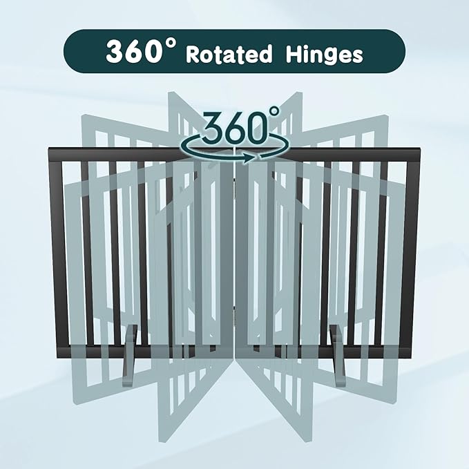 Semiocthome Bamboo Dog Gates Indoor 2-Panel Freestanding Puppy Gates for The House with 2 Metal Stands 24" H Folding Wood Pet Gate for Stairs Doorway, Fully Assembled Safety Fence - Black