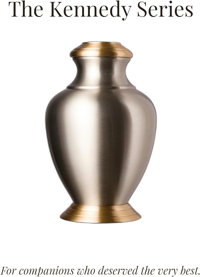 Kennedy Legacy Brushed Pewter Pet Urn, Brushed Brass Lid & Base - Small for Pets up to 30lbs
