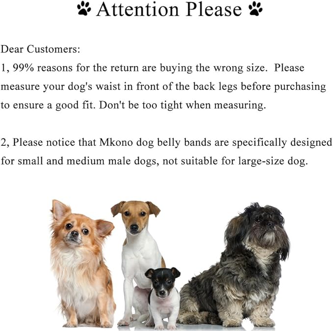 Mkono Male Dog Belly Band Wraps Washable Dog Diapers Male for Small and Medium Dogs (3 Pack), Waist 8.5 Inches to 13 Inches