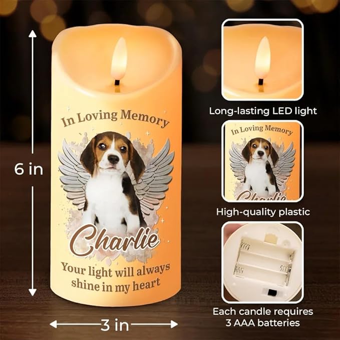 Personalized in Loving Memory Pet Photo Memorial Led Candle Gift for Loss of Dog Cat Decor Memorial Pet Sympathy Gift for Dog Mom Dad cat Owners Birthday Christmas Gifts Dogs in Heaven Idea