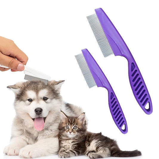 2PCS Multifunctional Pet Hair Comb Tear Stain Removal, Pet Hair Cleaner Brush Magic Pet Comb Cat Grooming Brush Pet Combing Brush, 2 in 1 Dog Combs Tooth Stainless Grooming Massage Comb (Purple)