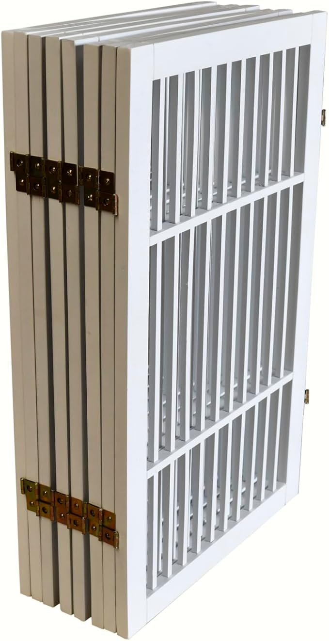 Urnporium Pet Dog Gate Freestanding, Strong Durable Folding Wooden Fence, Portable Acacia Hardwood Safety Barrier for Indoor & Outdoor Use (White Pet Gate, 8 Panel 30" Tall)