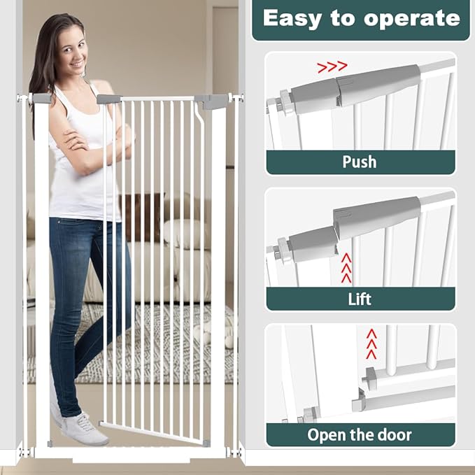 51.18" Tall Extra Tall Pet Gate Dog Door, Auto Close Safety Gates for Kitchen Living Room Doorways Hallway,Indoor Pet Gates for Dogs or Cats(Black) (White, 29.6-40.5")