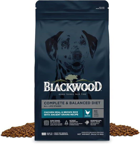Blackwood Complete & Balanced Diet Dry Dog Food, Chicken Meal & Brown Rice with Ancient Grains, 24 Pound Bag, Slow Cooked with Vitamins & Minerals