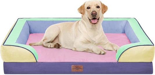 Comfort Expression Orthopedic Dog Bed for Extra Large Dogs 42x30 Inch, Waterproof Egg Crate Foam XL Pet Bed with Removable Bolsters, Dog Couch with Washable Cover & Non-Slip Bottom, Frosted Grape