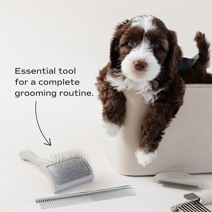 pupwell Slicker Brush for Professional and Luxury Dog Grooming to Prevent Matting with Dense and Extra Long Stainless Steel Pins (Goldendoodles, Labradoodles, Poodles)