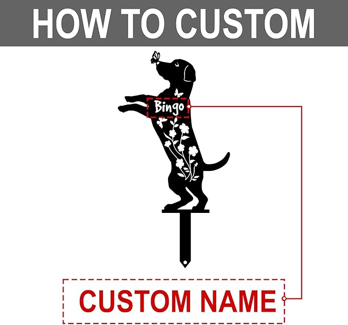 Personalized Metal Dog Name Grave Sign Stake, Custom Pet Garden Yard Decor, Pets Memorial Marker Plaque Gifts for Loss Pets, Outdoor Lawn Backyard Sympathy Gift