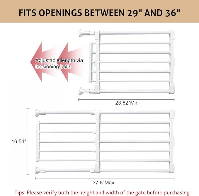 Dog Gate with Small Cat Door for Small Dogs Puppies 23.6-38 Inch Wide Adjustable Portable Pet Barrier with Pet Door Metal Gates for Doorways Stairs
