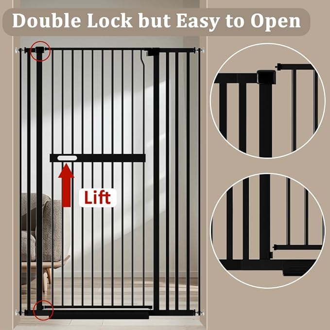 71" Extra Tall Cat Pet Gate for Doorways Indoor Proof，29.92-45.67" Wide Tall Dog Puppy Safety Baby Gate for Cat Pet, Pressure Mounted No Drill Walk Through Black Metal